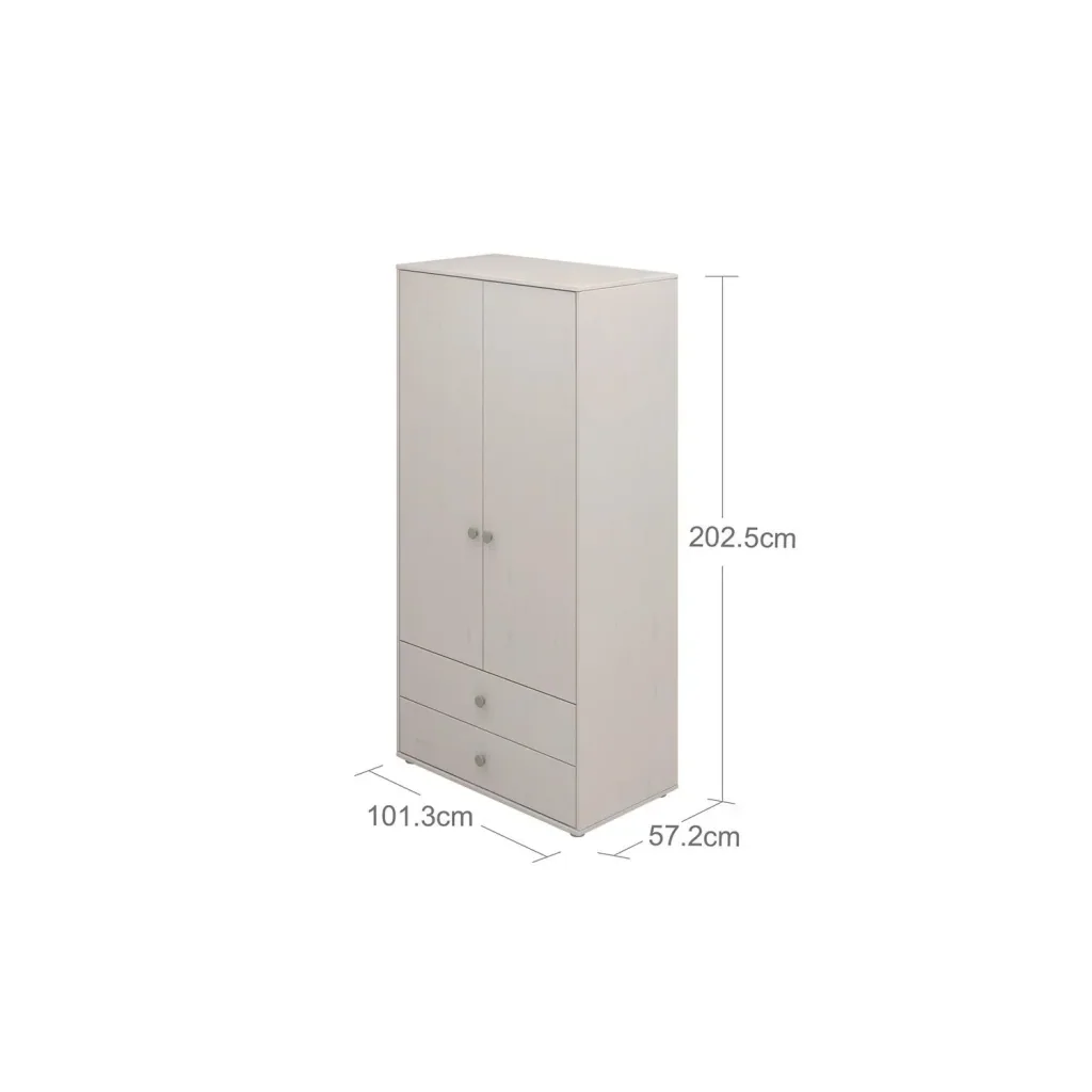 Flexa Kleiderschrank - Classic, mit 2 Türen und 2 Schubladen, 101,3x202,5 cm, Farbe: Grau gekalkt / Grau gekalkt / Naturgrün
