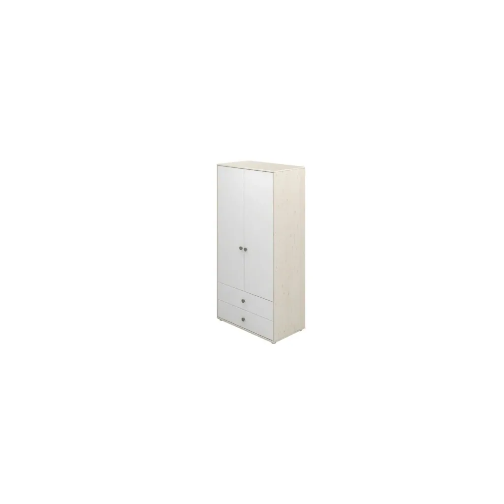 Flexa Kleiderschrank - Classic, mit 2 Türen und 2 Schubladen, 101,3x202,5 cm, Farbe: Weiß gekalkt / Weiß / Naturgrün
