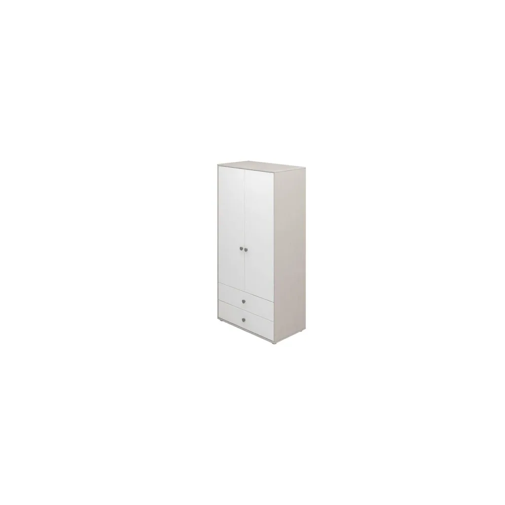 Flexa Kleiderschrank - Classic, mit 2 Türen und 2 Schubladen, 101,3x202,5 cm, Farbe: Grau gekalkt / Weiß / Türkis