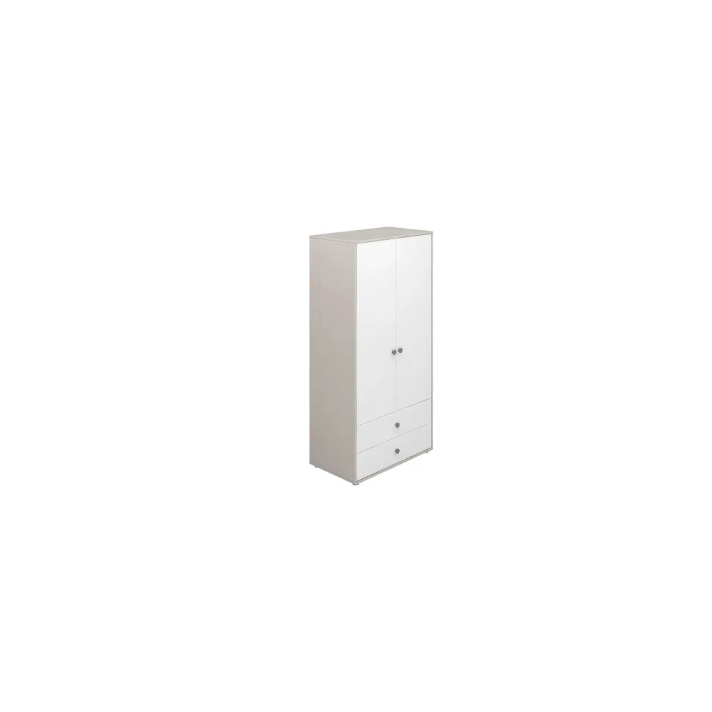 Flexa Kleiderschrank - Classic, mit 2 Türen und 2 Schubladen, 101,3x202,5 cm, Farbe: Grau gekalkt / Weiß / Türkis