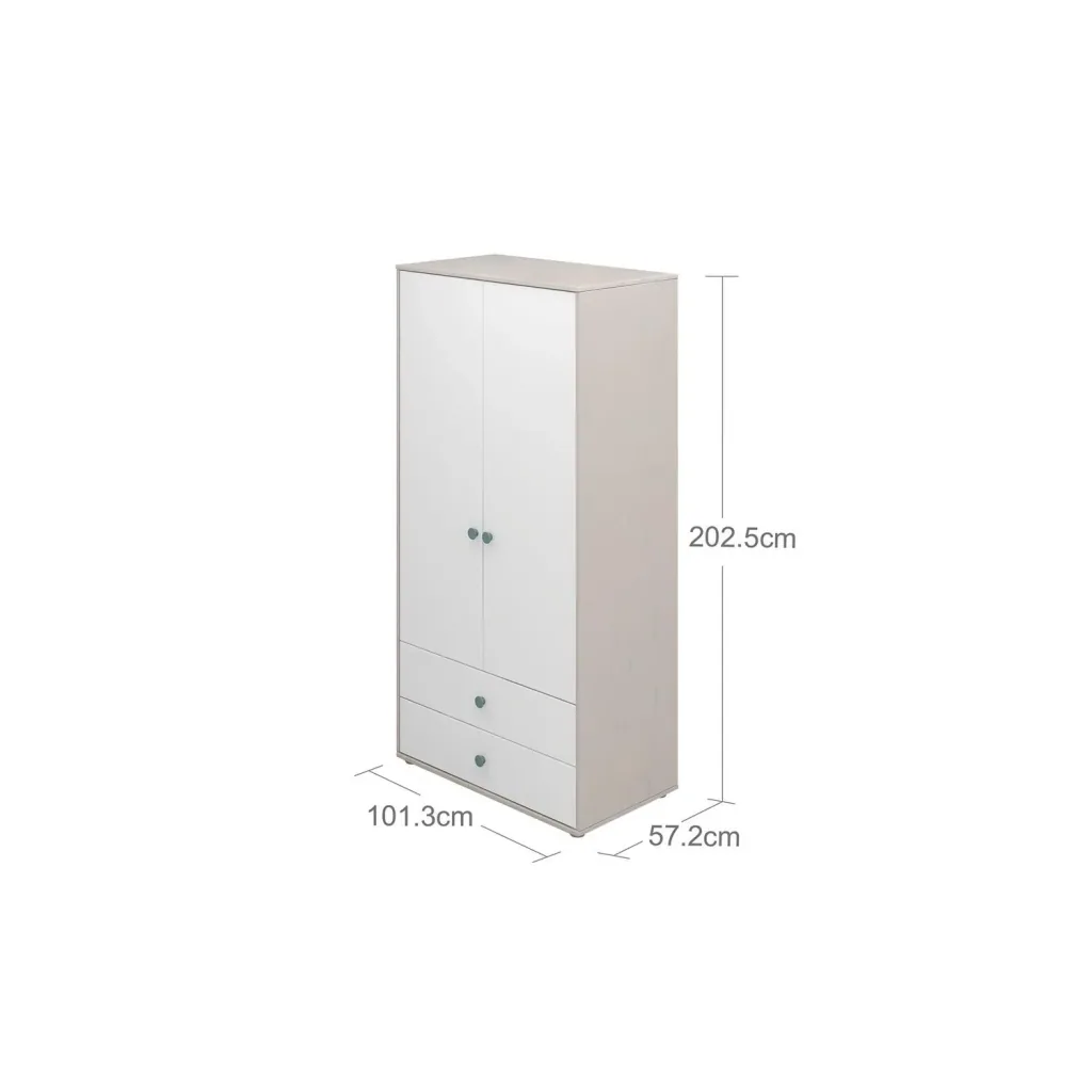 Flexa Kleiderschrank - Classic, mit 2 Türen und 2 Schubladen, 101,3x202,5 cm, Farbe: Grau gekalkt / Weiß / Türkis