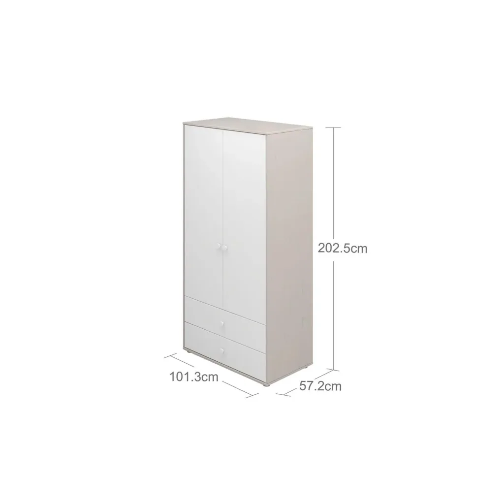 Flexa Kleiderschrank - Classic, mit 2 Türen und 2 Schubladen, 101,3x202,5 cm, Farbe: Grau gekalkt / Weiß / Weiß