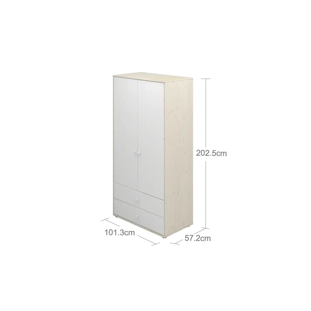 Flexa Kleiderschrank - Classic, mit 2 Türen und 2 Schubladen, 101,3x202,5 cm, Farbe: Weiß gekalkt / Weiß / Weiß