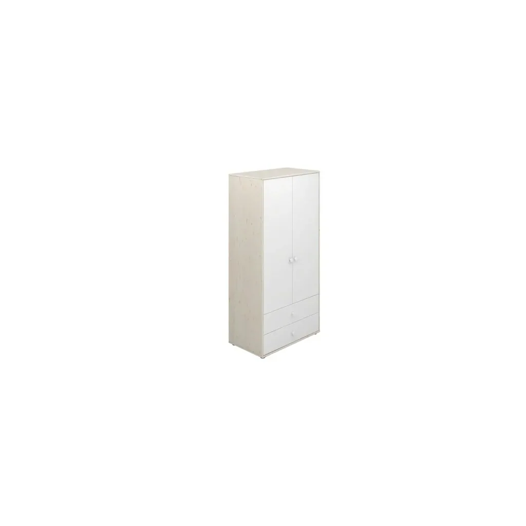 Flexa Kleiderschrank - Classic, mit 2 Türen und 2 Schubladen, 101,3x202,5 cm, Farbe: Weiß gekalkt / Weiß / Weiß