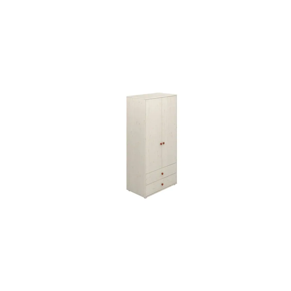 Flexa Kleiderschrank - Classic, mit 2 Türen und 2 Schubladen, 101,3x202,5 cm, Farbe: Weiß gekalkt / Weiß gekalkt / Rouge