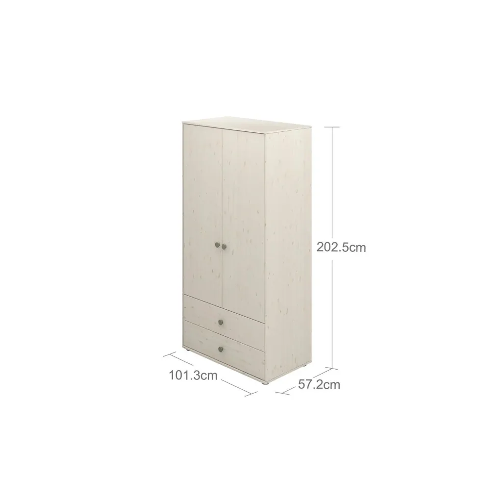 Flexa Kleiderschrank - Classic, mit 2 Türen und 2 Schubladen, 101,3x202,5 cm, Farbe: Weiß gekalkt / Weiß gekalkt / Naturgrün