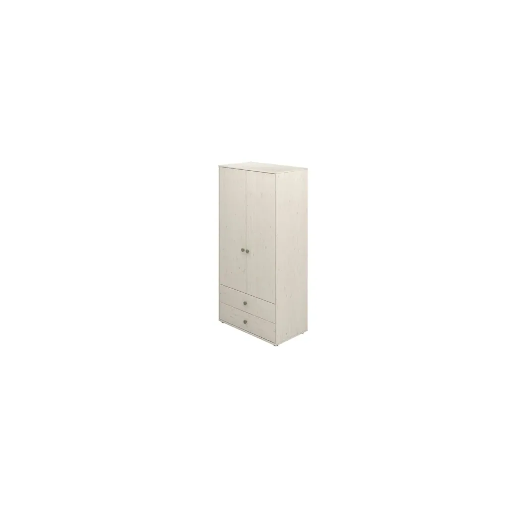Flexa Kleiderschrank - Classic, mit 2 Türen und 2 Schubladen, 101,3x202,5 cm, Farbe: Weiß gekalkt / Weiß gekalkt / Naturgrün