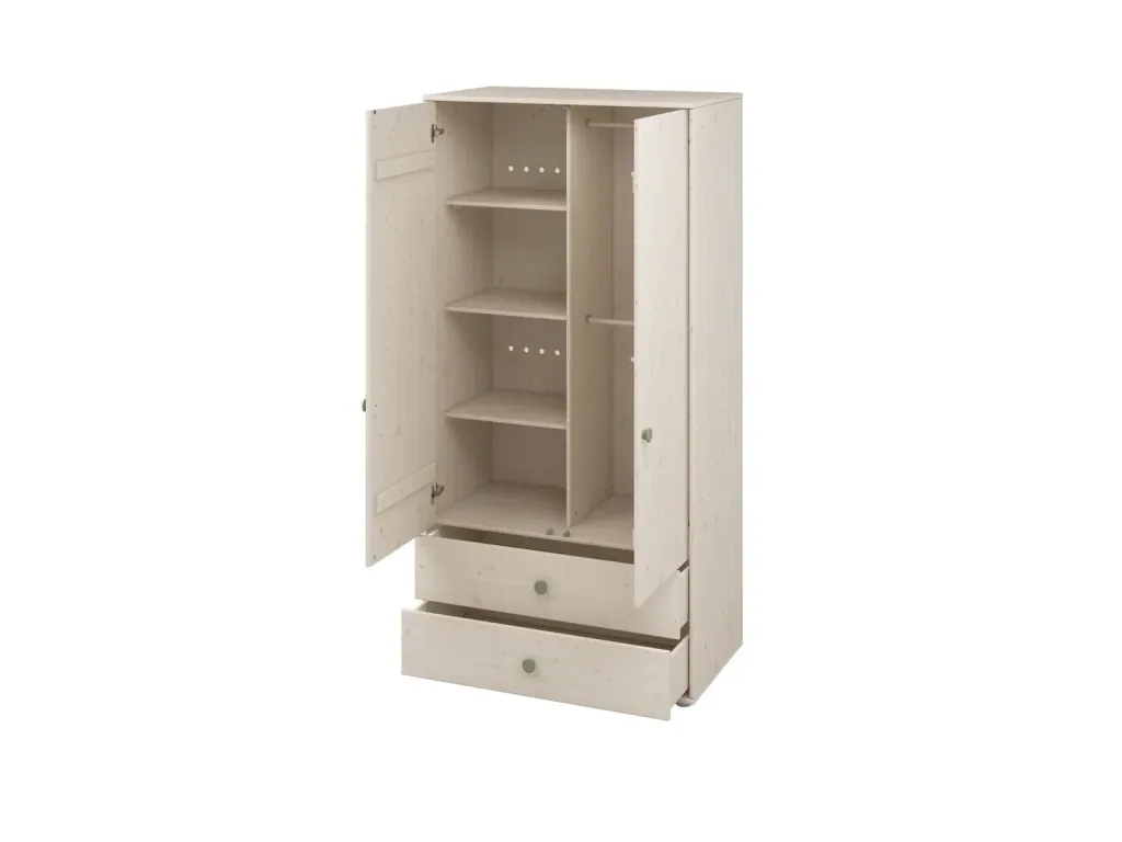 Flexa Kleiderschrank - Classic, mit 2 Türen und 2 Schubladen, 101,3x202,5 cm, Farbe: Weiß gekalkt / Weiß gekalkt / Naturgrün