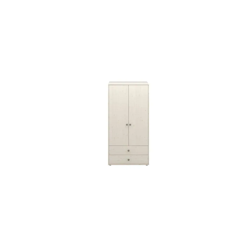Flexa Kleiderschrank - Classic, mit 2 Türen und 2 Schubladen, 101,3x202,5 cm, Farbe: Weiß gekalkt / Weiß gekalkt / Naturgrün