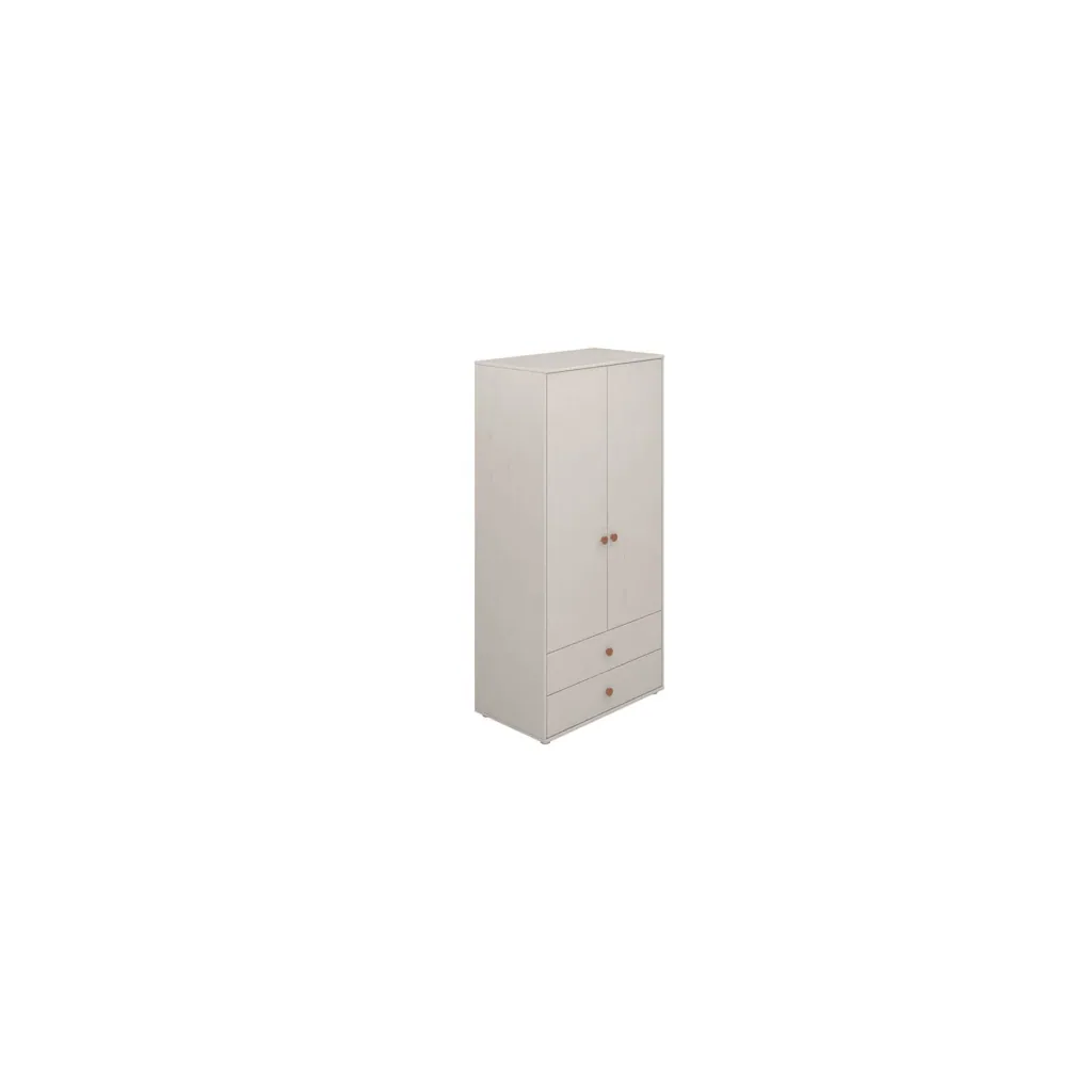 Flexa Kleiderschrank - Classic, mit 2 Türen und 2 Schubladen, 101,3x202,5 cm, Farbe: Grau gekalkt / Grau gekalkt / Rouge