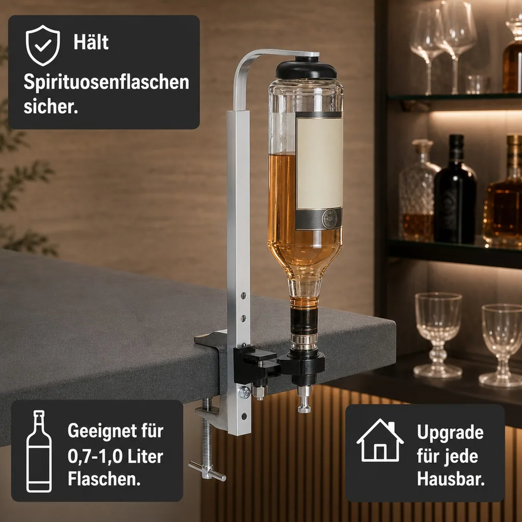 Barbutler für Spirituosenflaschen mit Schraubzwinge - Wandhalterung Flaschen