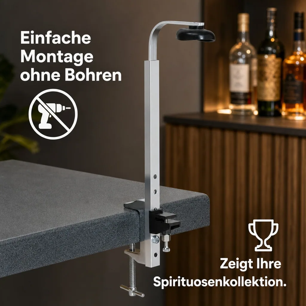 Barbutler für Spirituosenflaschen mit Schraubzwinge - Wandhalterung Flaschen