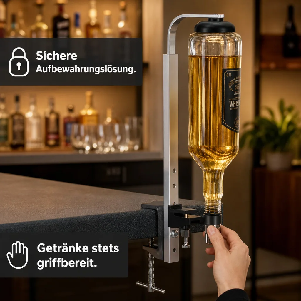 Barbutler für Spirituosenflaschen mit Schraubzwinge - Wandhalterung Flaschen