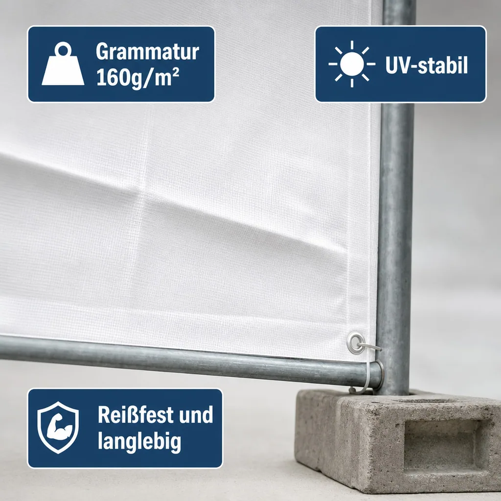 Bauzaunplane 160g/m², PE Plane, 1,76m x 3,41m, weiss