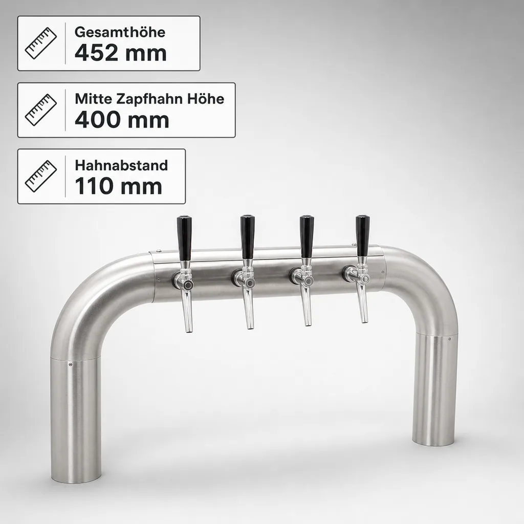 Schanksäule, Bierzapfsäule, Brückenschanksäule - Brück matt-geschliffen, Hahn: 4-leitig