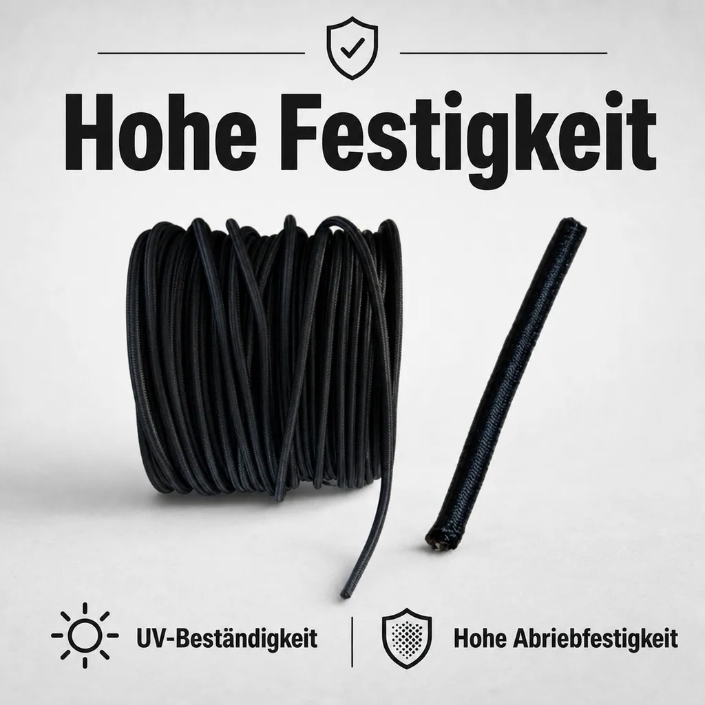 Expanderseil 10 mm schwarz, 20 Meter, Gummiseil für Abdeckplane