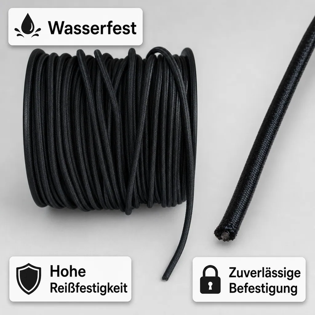 Expanderseil 10 mm schwarz, 20 Meter, Gummiseil für Abdeckplane