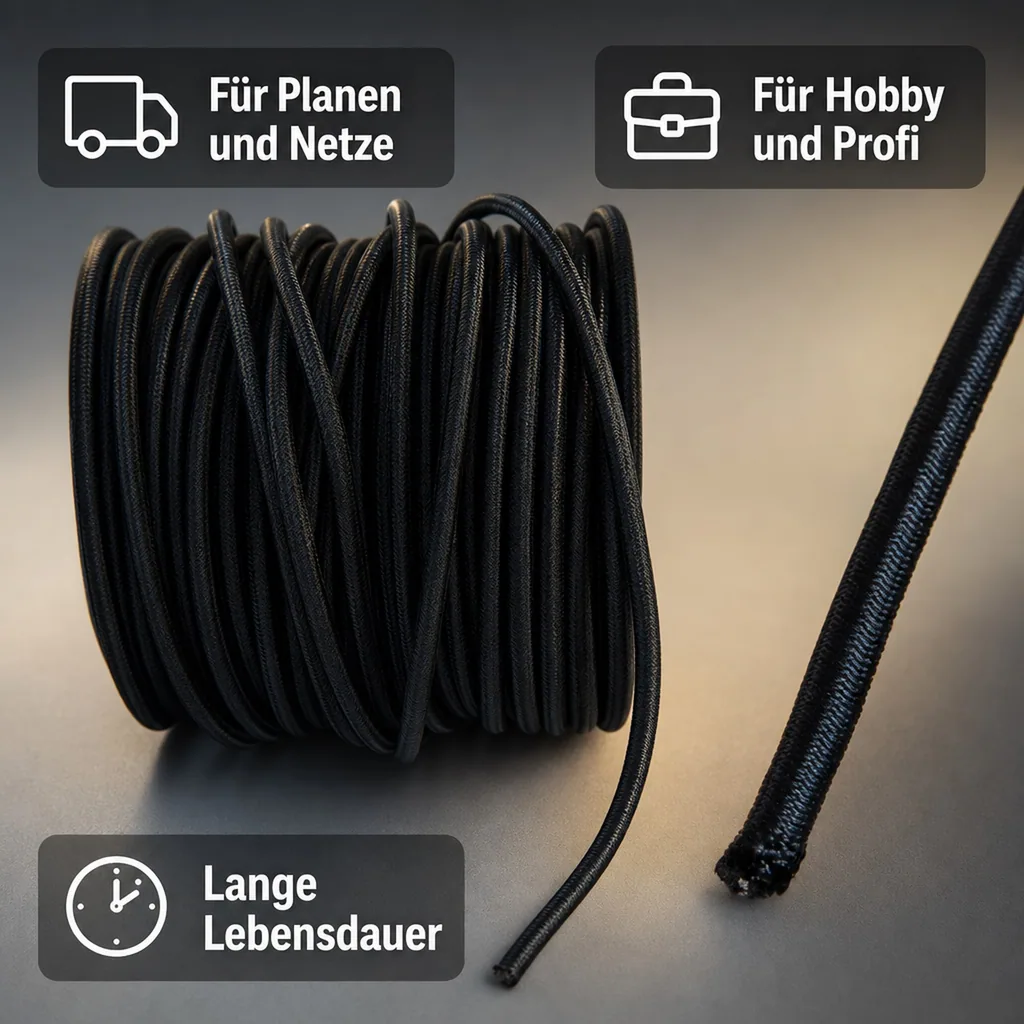 Expanderseil 10 mm schwarz, 20 Meter, Gummiseil für Abdeckplane