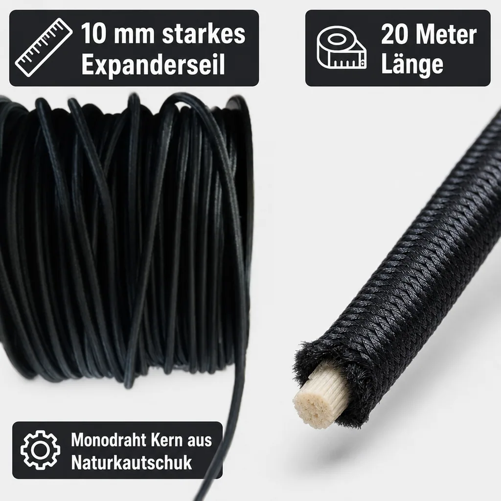 Expanderseil 10 mm schwarz, 20 Meter, Gummiseil für Abdeckplane