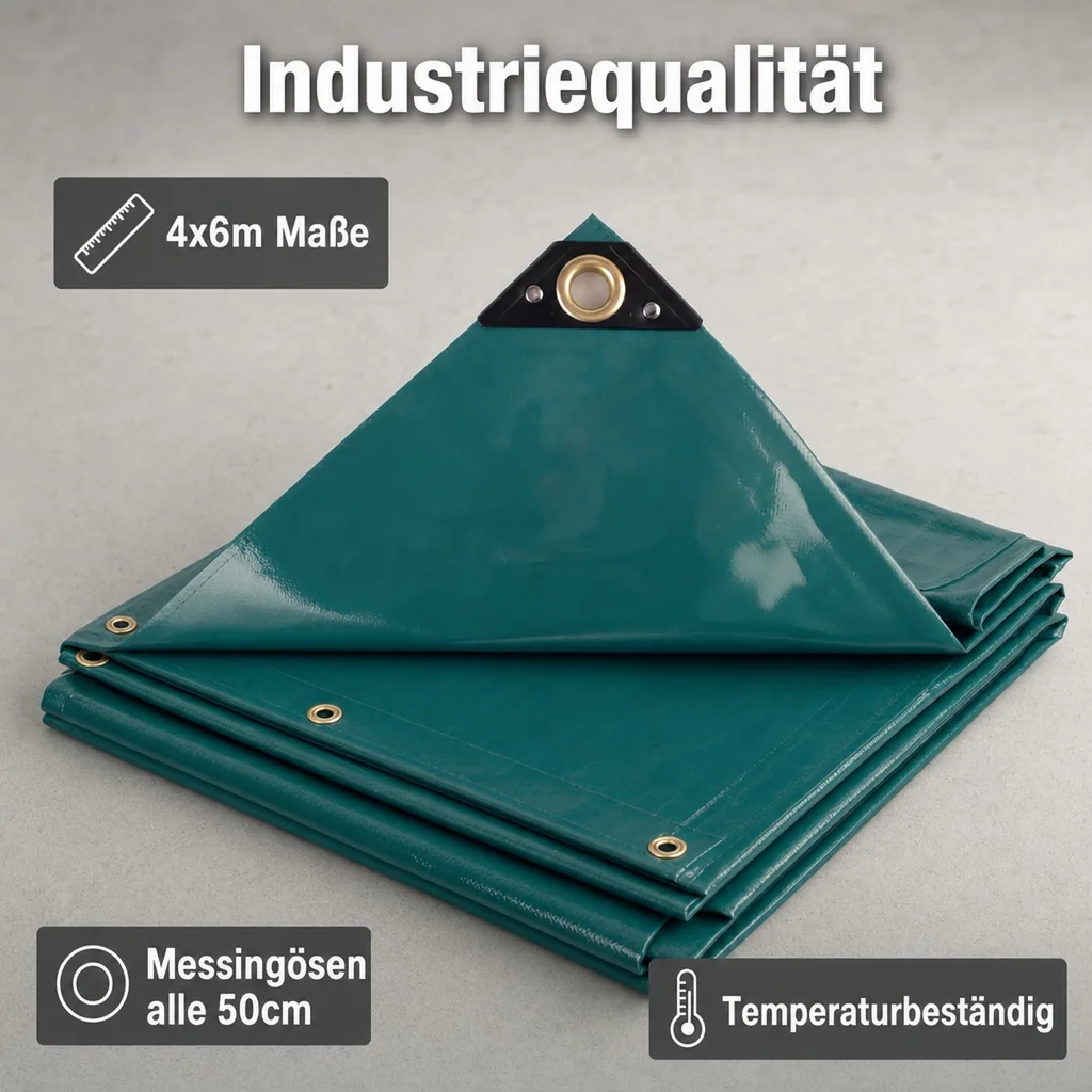 PVC Abdeckplane 650g/m², grün, wasserdicht, reißfest, UV-stabil, Industriequalität, 4x6m (24m²)