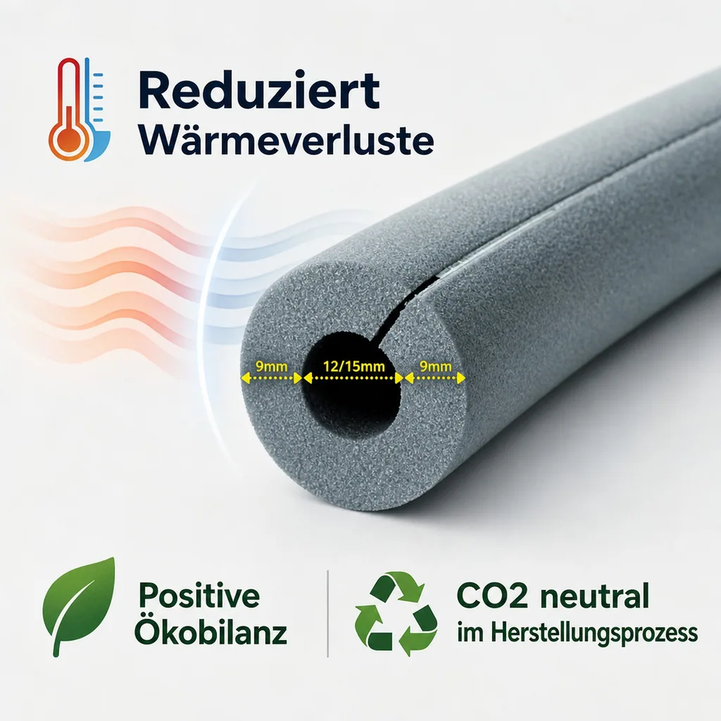 Selbstklebendes Rohr-Isolationsrohr, 1m, Ø 12/15 mm x 9 mm