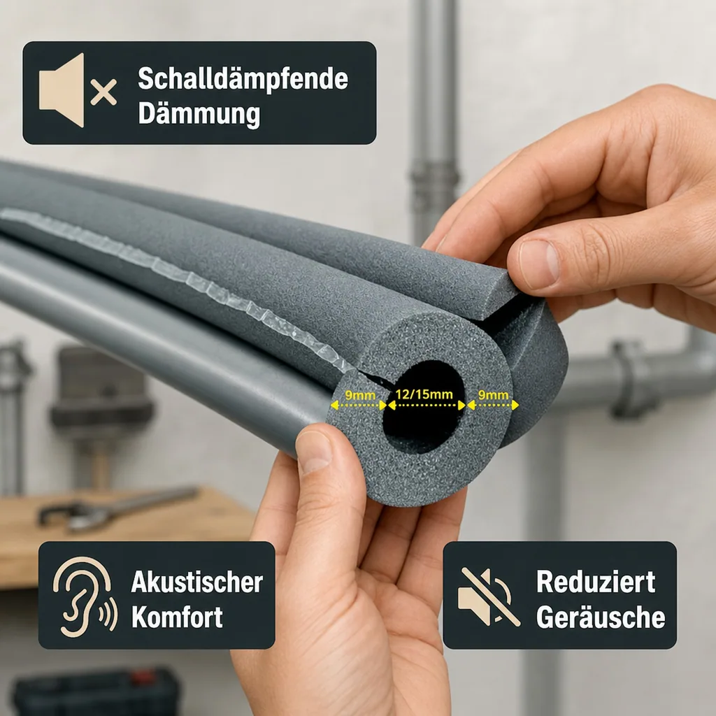 Selbstklebendes Rohr-Isolationsrohr, 1m, Ø 12/15 mm x 9 mm