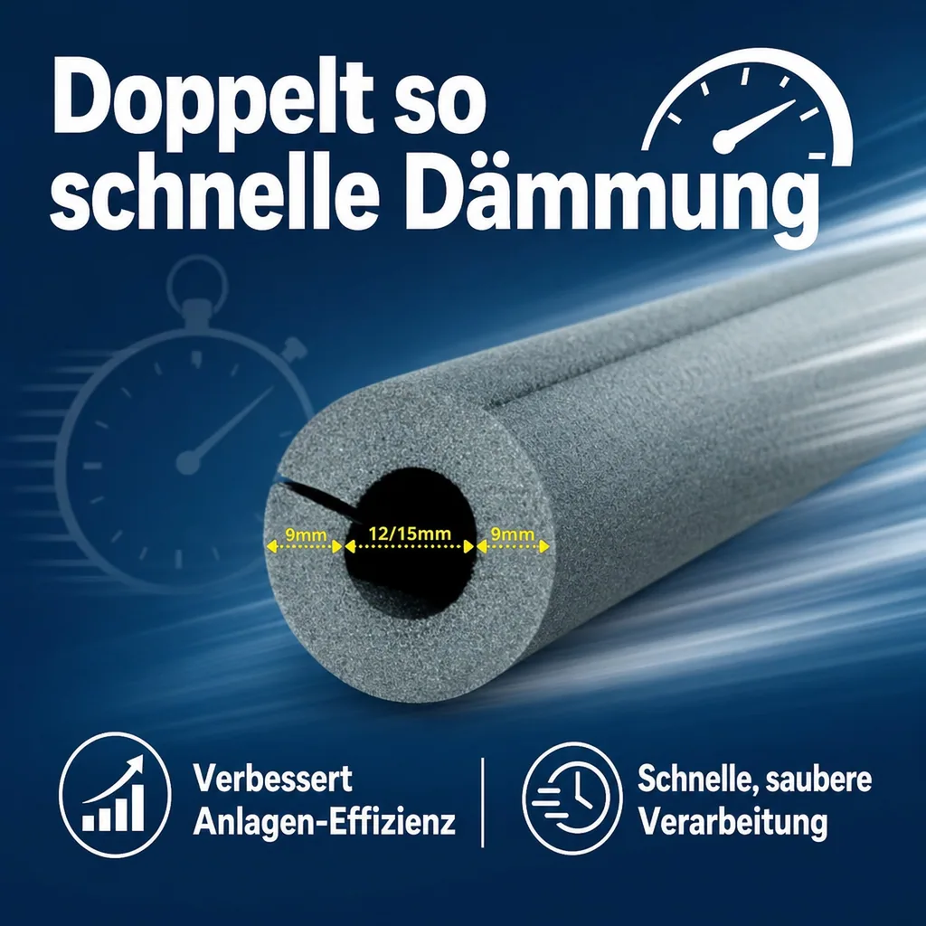 Selbstklebendes Rohr-Isolationsrohr, 1m, Ø 12/15 mm x 9 mm