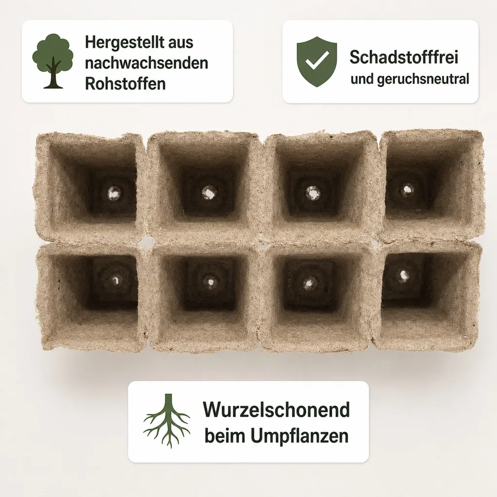 Anzuchtplatten, kompostierbare Anzuchttöpfe, 8 eckige Töpfe