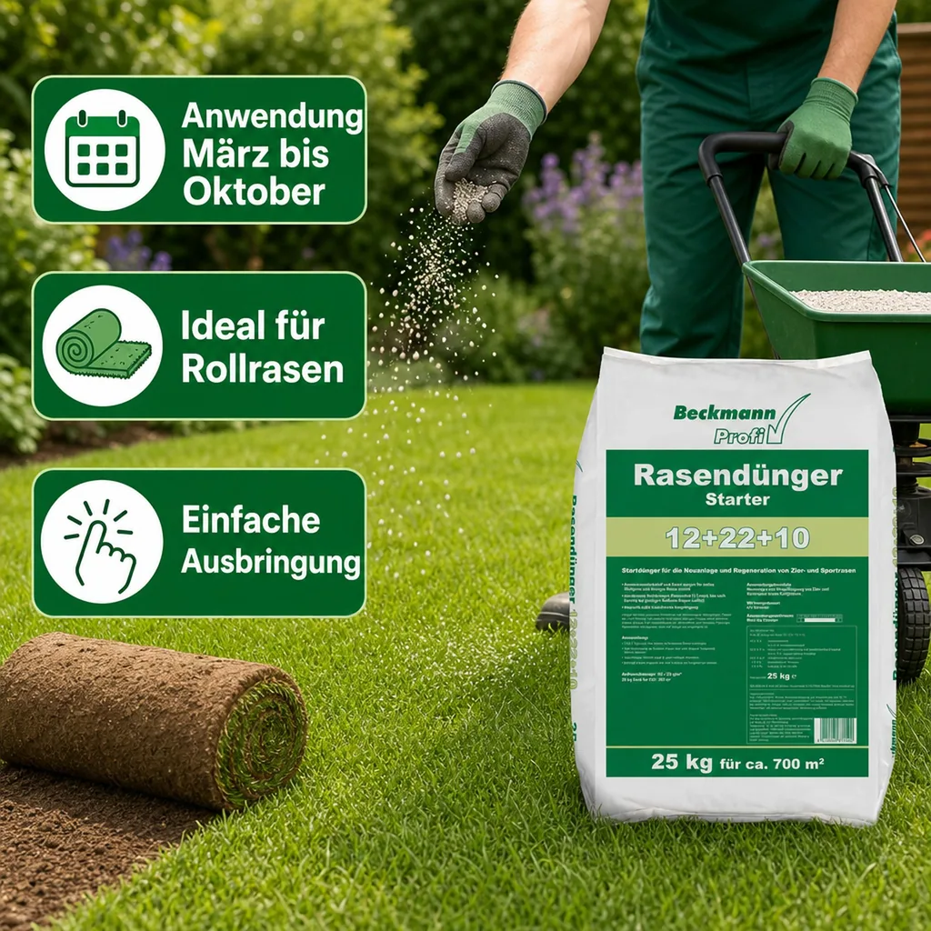 Rasendünger 25kg, Starter für Rasen Neuanlage und Regeneration