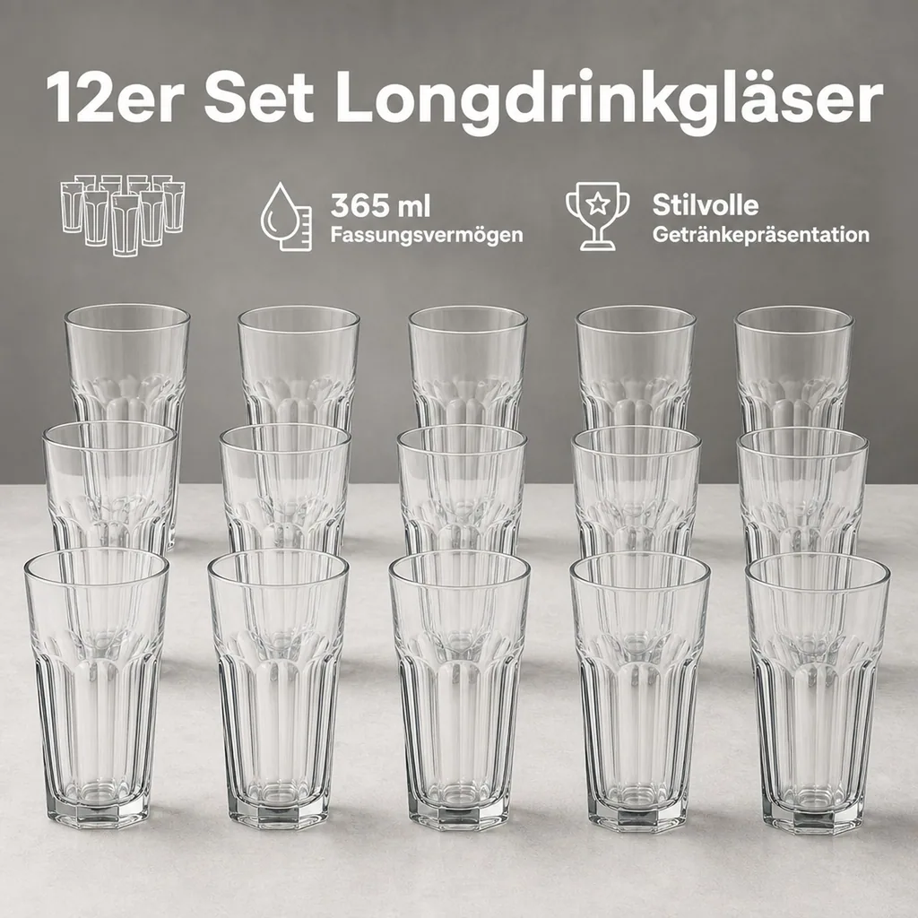 Longdrinkgläser, Trinkgläser 12er-Set - Casablanca, 365 ml