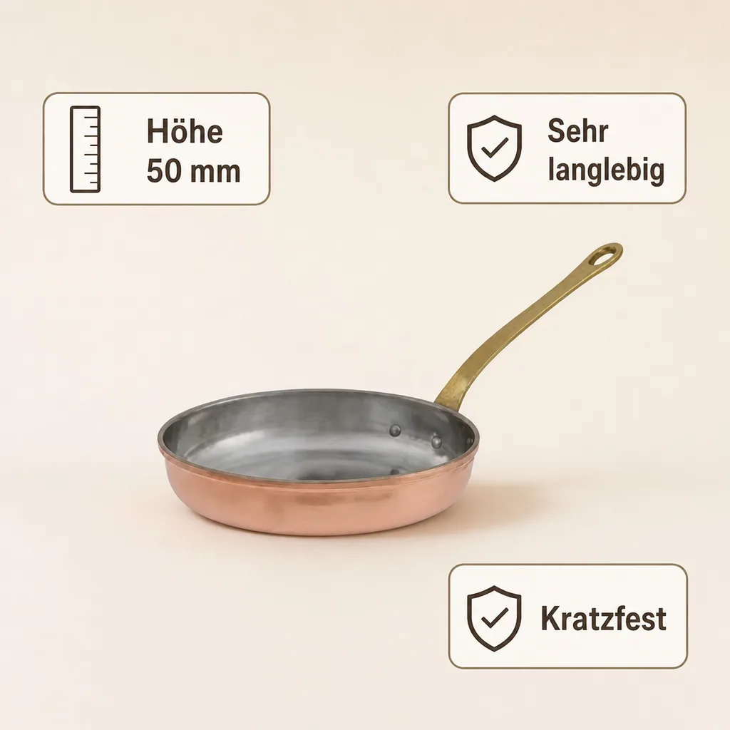 Bratpfanne, Kupferpfanne - aus Kupfer und Messing, 24cm