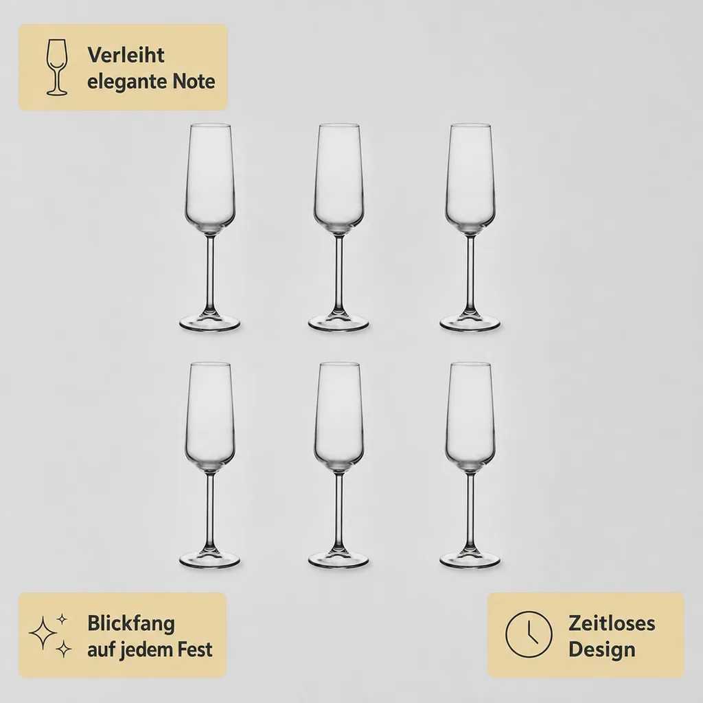 Champagnergläser, Sektgläser - Allegra: 6er-Set, Kristallglas, 195ml