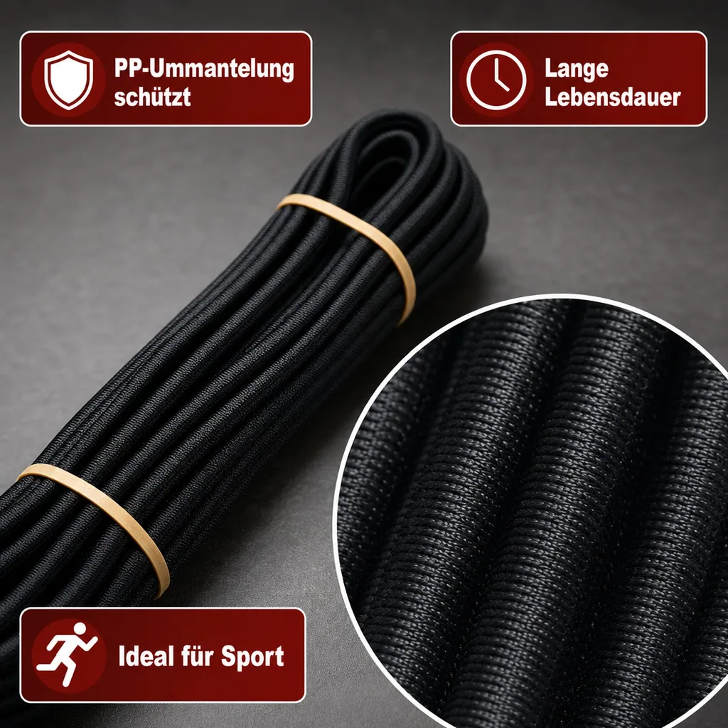 Expanderseil 6mm 10m schwarz, Gummiseil, elastisch