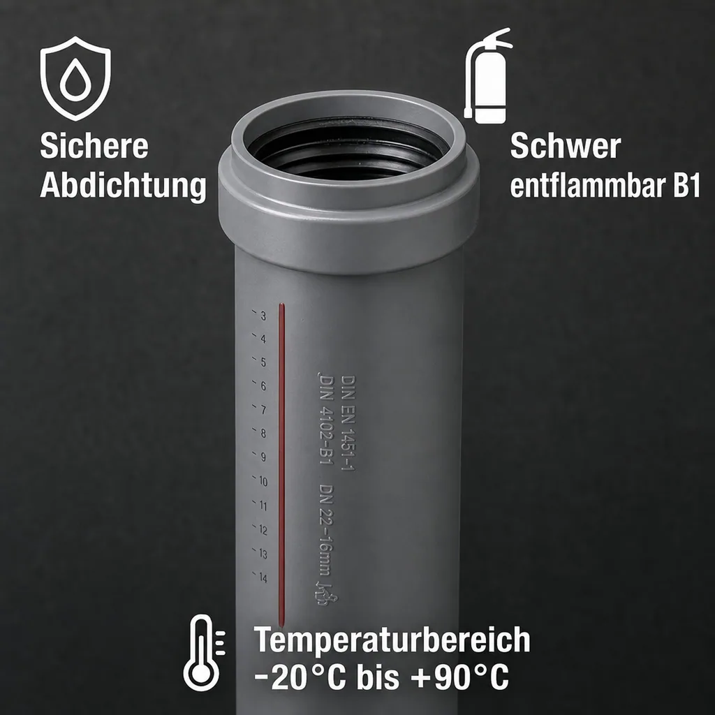 HT Rohr 75mm, HTsafeEM Rohr, DN 75 x 500 mm, Abwasserrohr