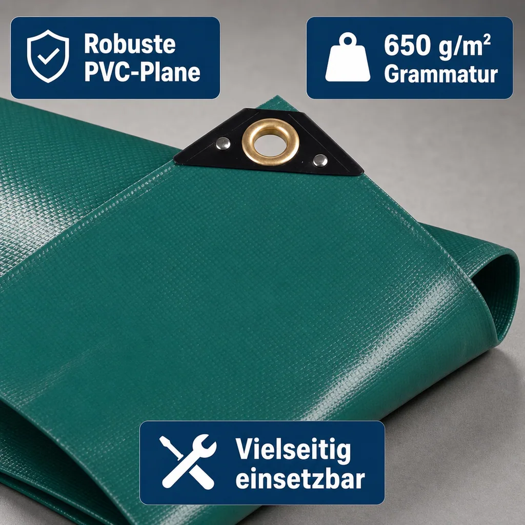 Abdeckplane grün 650 g/m², PVC Plane wasserdicht, 8 x 10 (80m²)