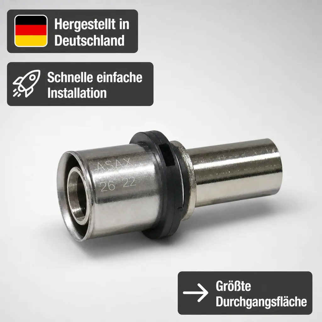 Pressfitting Kupferrohr, Rohr-Übergang 26 x 22 mm, vernickelt, DVGW zertifiziert