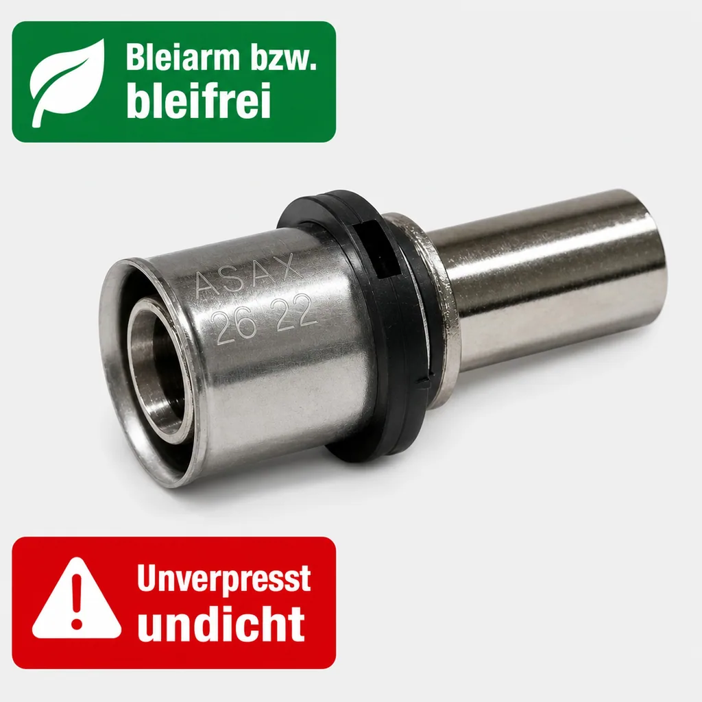 Pressfitting Kupferrohr, Rohr-Übergang 26 x 22 mm, vernickelt, DVGW zertifiziert
