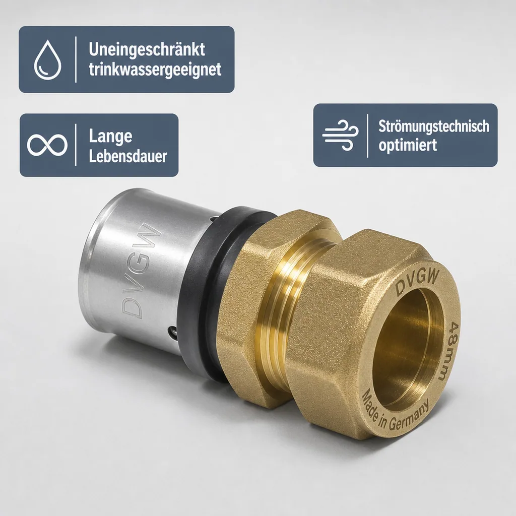 Pressfitting 32mm, Übergang Kupferrohr, DVGW, Made in Germany