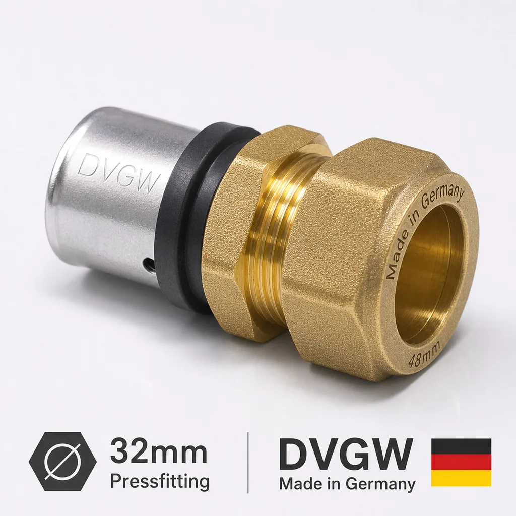Pressfitting 32mm, Übergang Kupferrohr, DVGW, Made in Germany