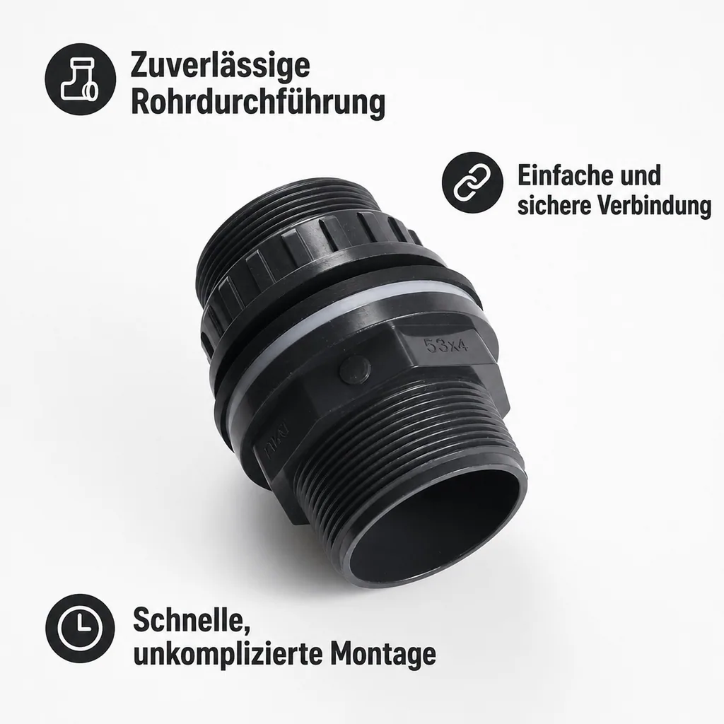 PVC Durchführung, Klebemuffe, Außengewinde, 50mm, PN10
