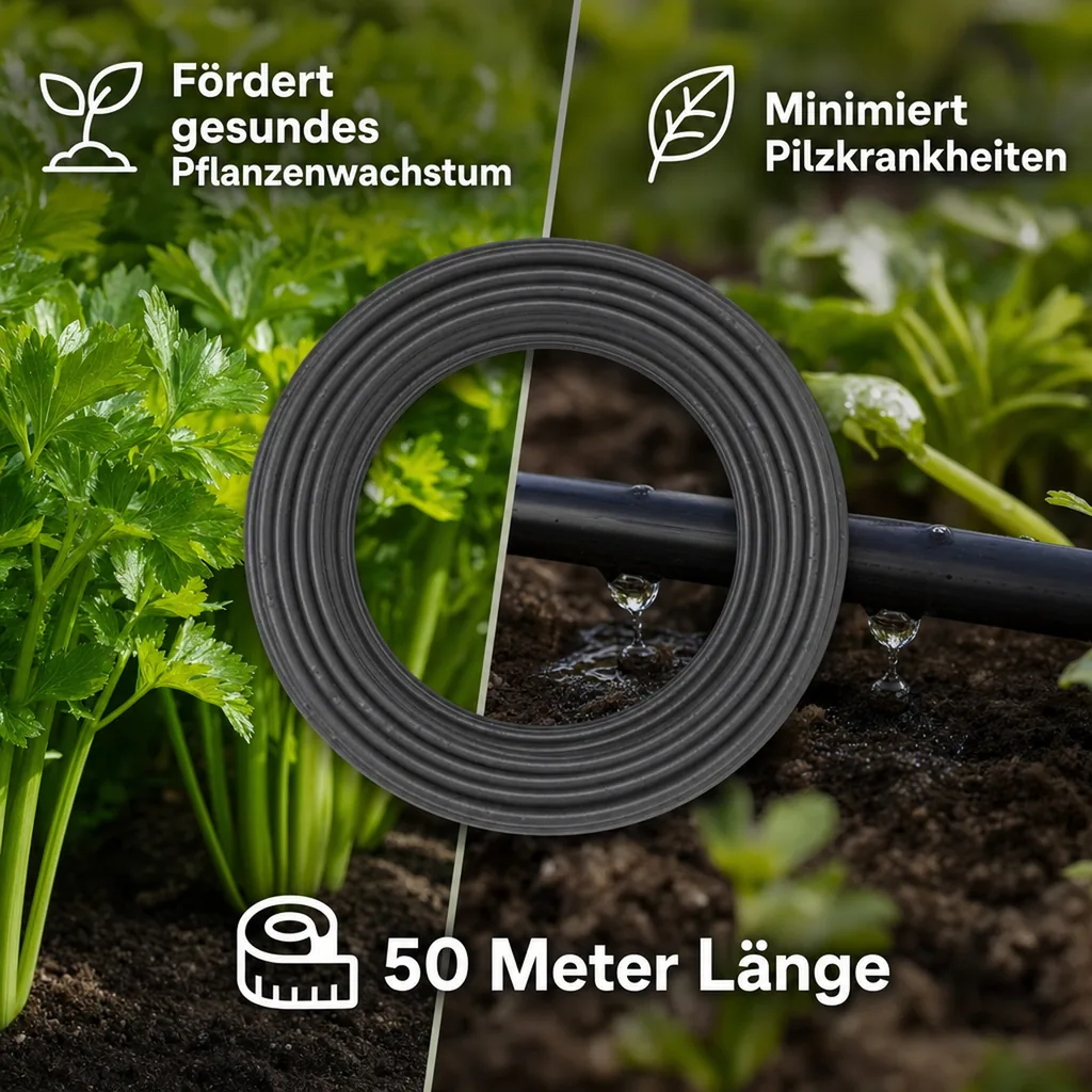 Tropfschlauch 50m, Bewässerungsschlauch 16mm, Garten, Pflanzenbewässerung