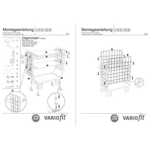 Vierwandwagen mit 3 Böden, 500 kg Traglast, EasySTOP
