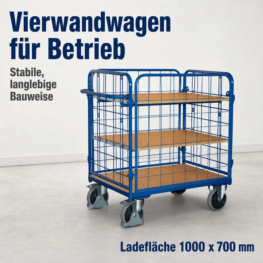 Vierwandwagen mit 3 Böden, 500 kg Traglast, EasySTOP