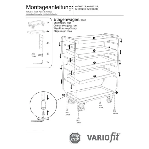 Etagenwagen hoch, 5 Tabletts, 250 kg Traglast, Servierwagen