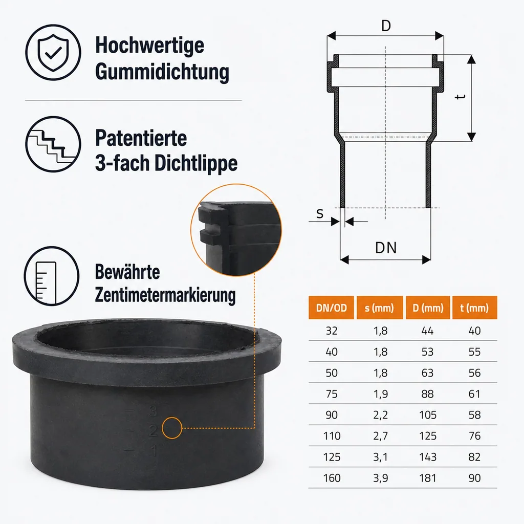 HT Rohr Manschette, Gummimanschette DN40, Abwasserrohr