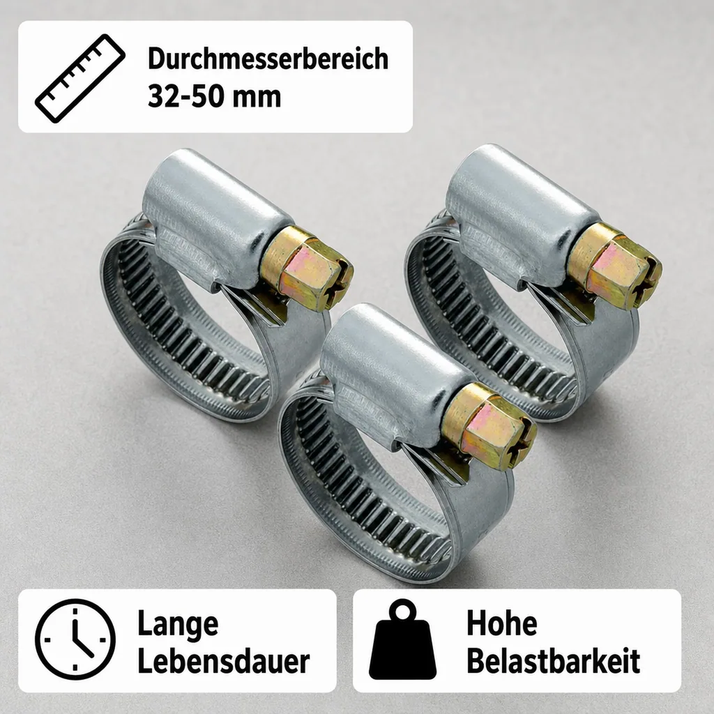 Schlauchschellen Edelstahl, W4, 12 mm, 32-50 mm, DIN 3017