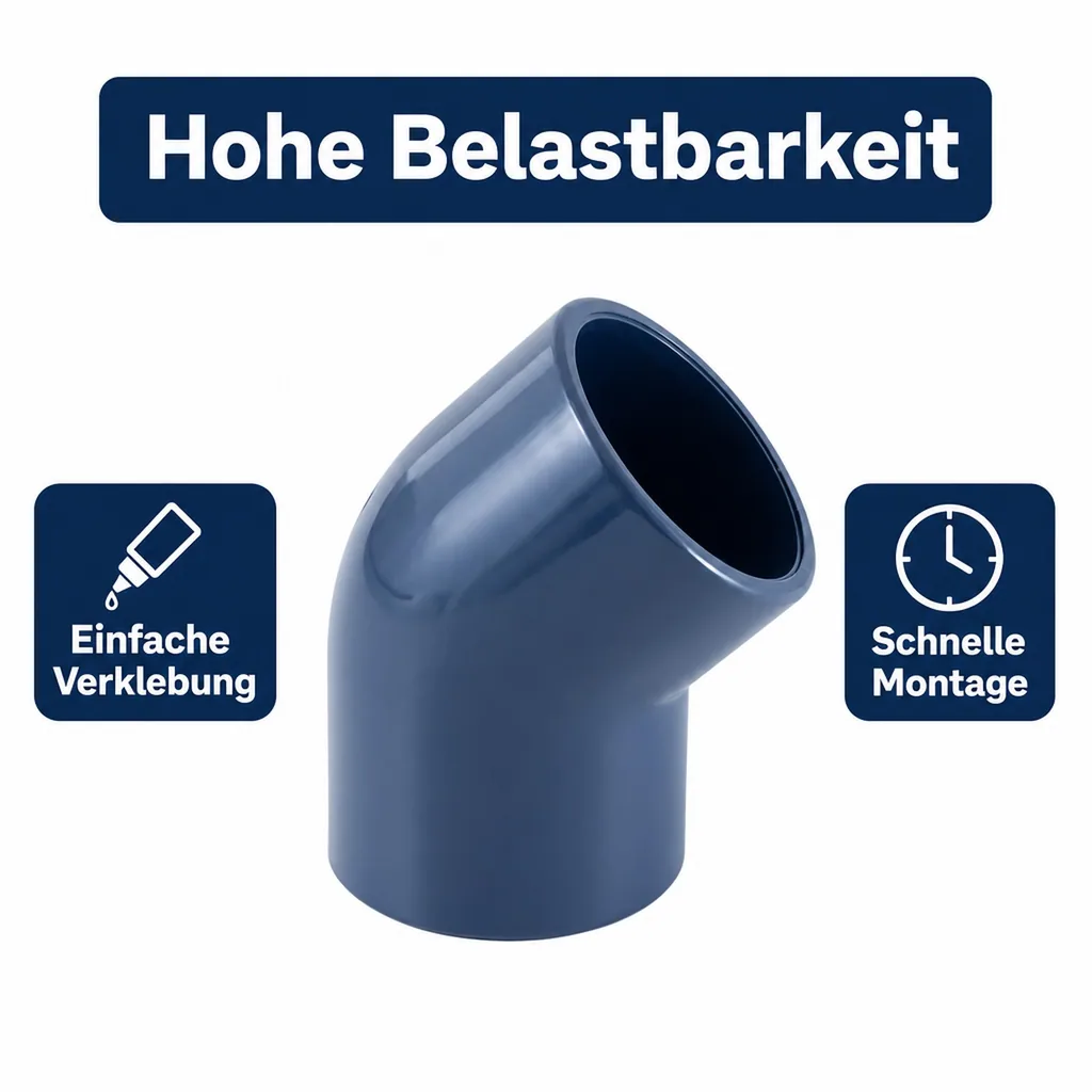 PVC Winkel 45 Grad, PVC Fitting 20mm, PVC-U Muffe, PN16