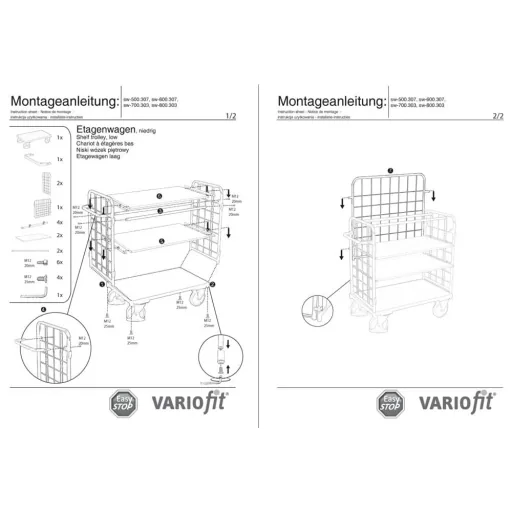 Dreiwandwagen, 3 Böden, 500 kg Traglast, EasySTOP