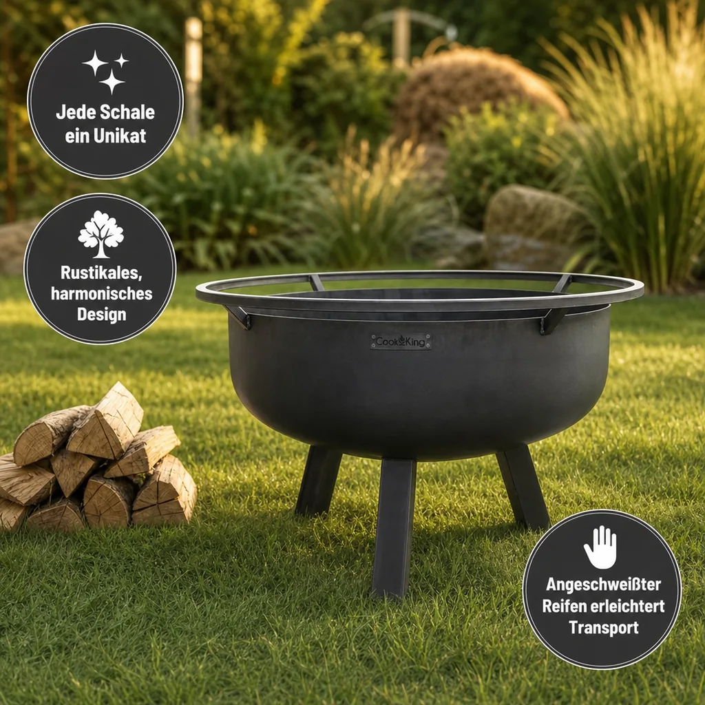 Feuerschale 80 cm, Garten, Stahl, XXL, Naturstahl