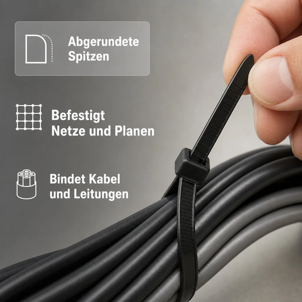 100 Kabelbinder 530x7,6mm schwarz (UV-stabilisiert) PA6.6